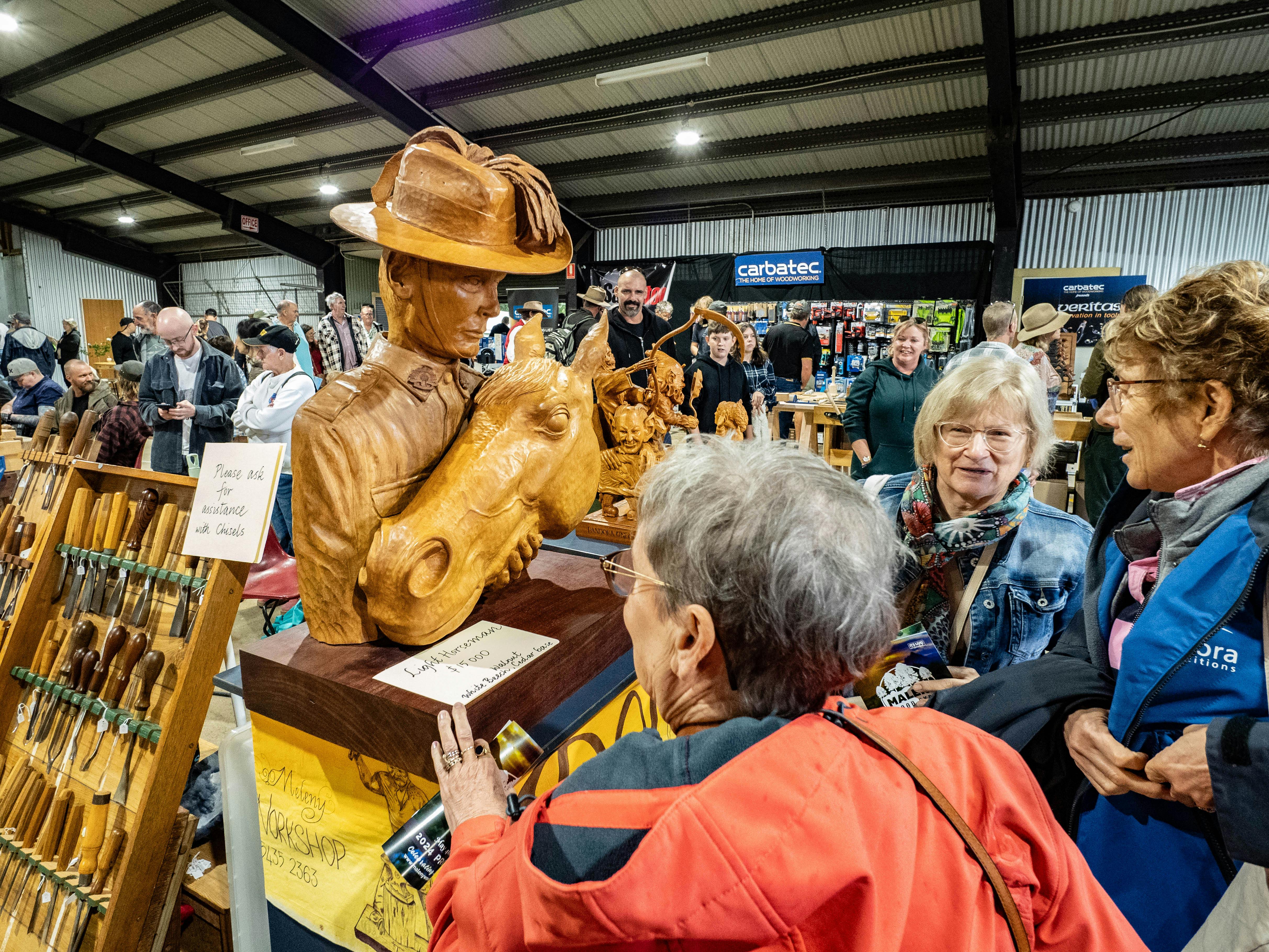 All sorts of artisan sculptut=ral works are on display and for sale