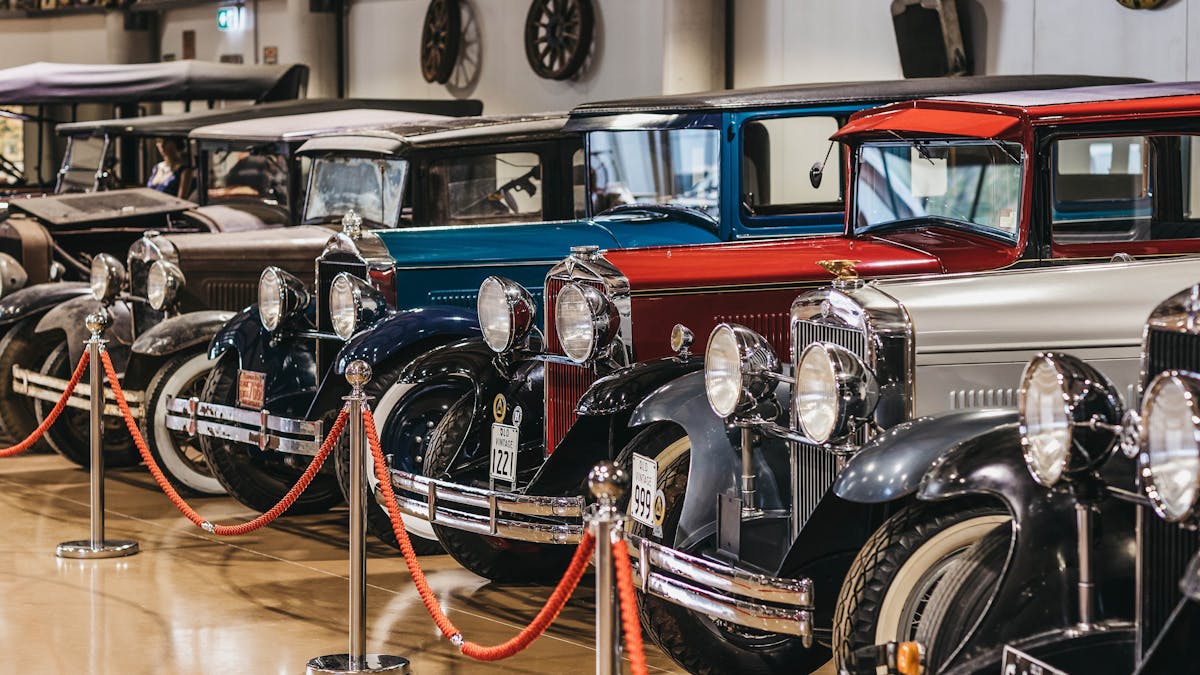 Vintage cars on display