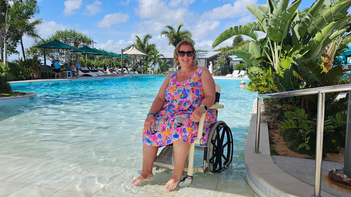 Lady in water wheelchair