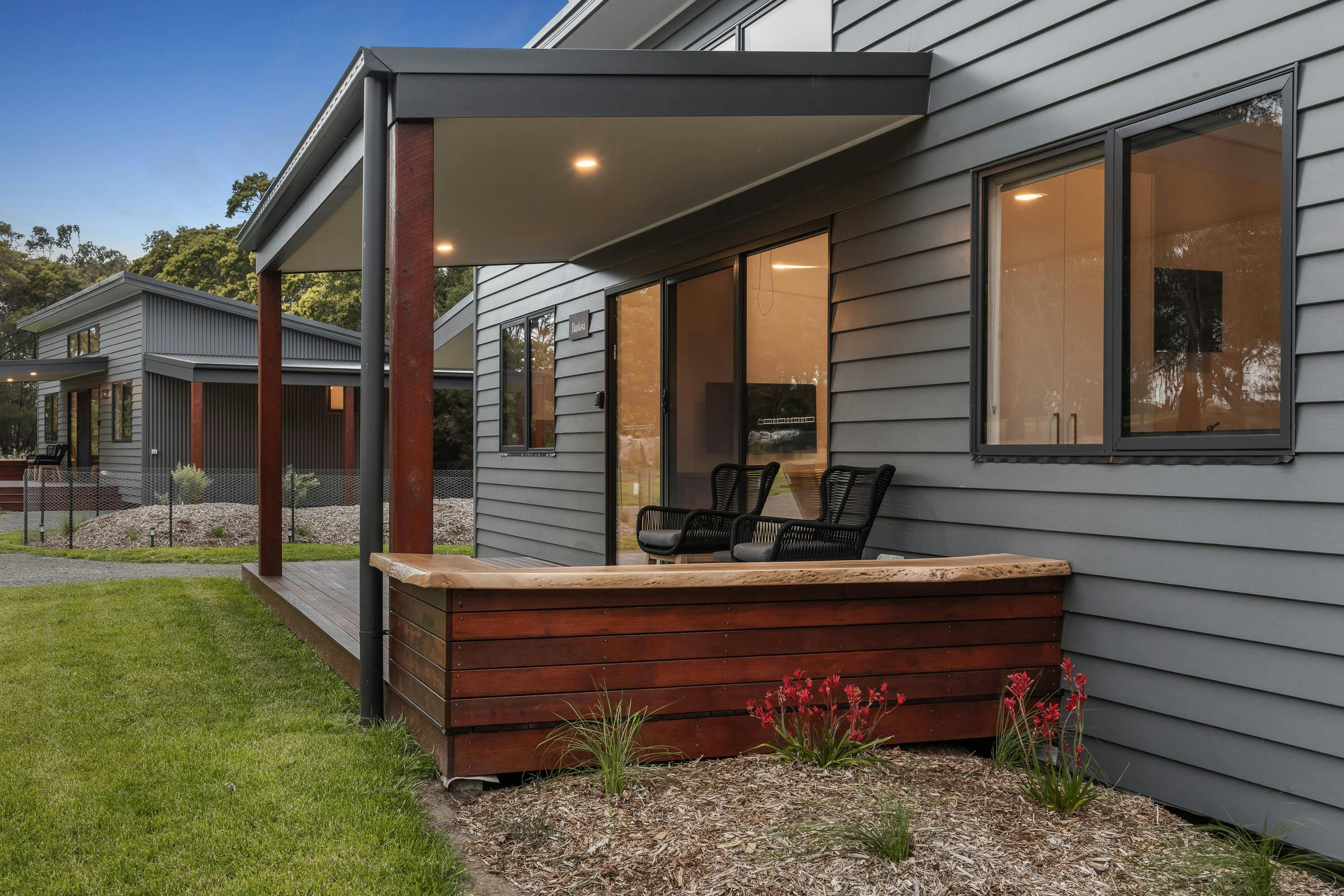 Twilight.  Banksia cabin north facing deck.