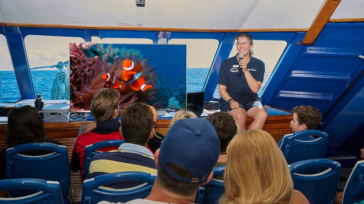 Marine Biologist Presentation onboard Reef Experience on the way to the Great Barrier Reef