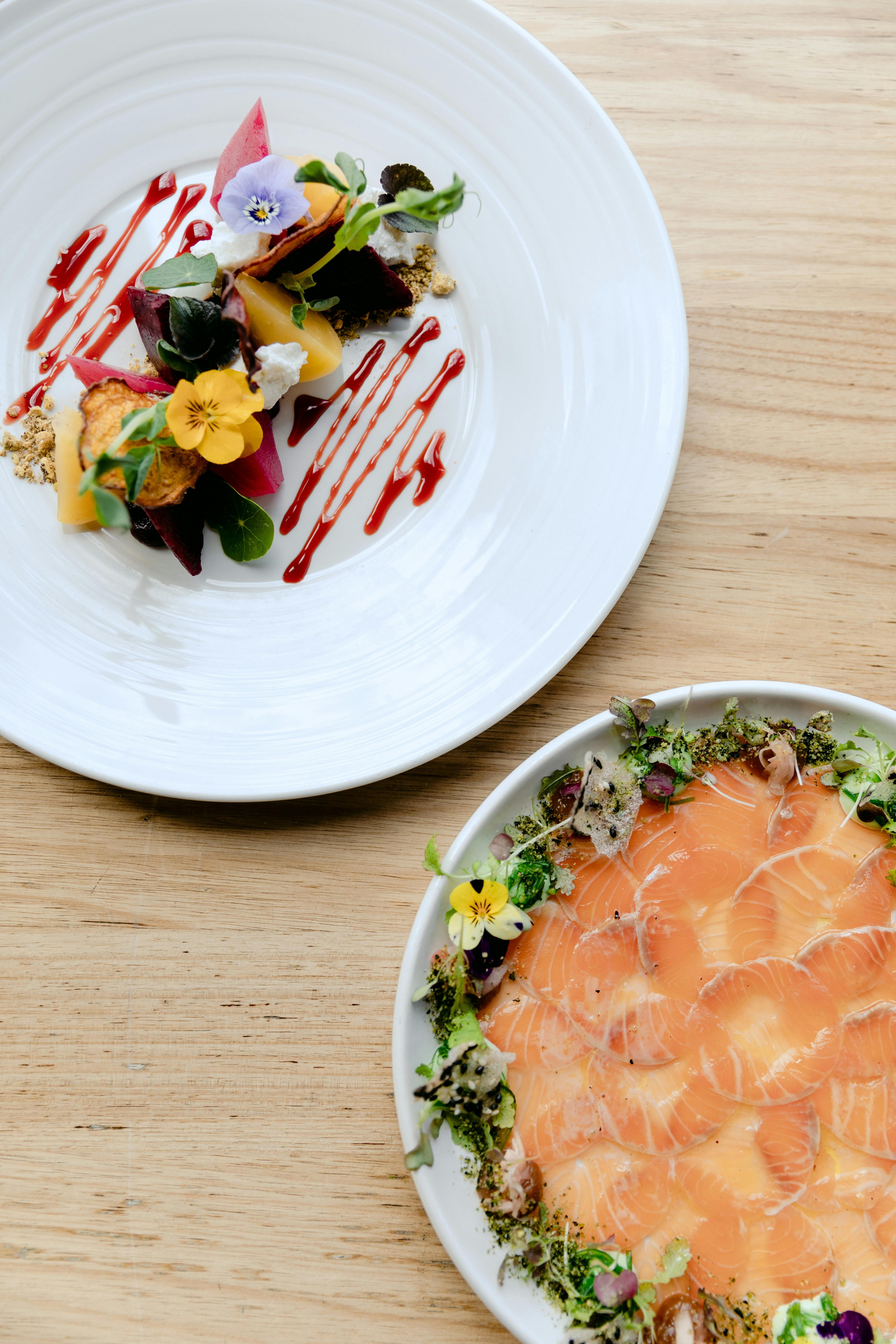 Beetroot salad and Huon salmon carpaccio