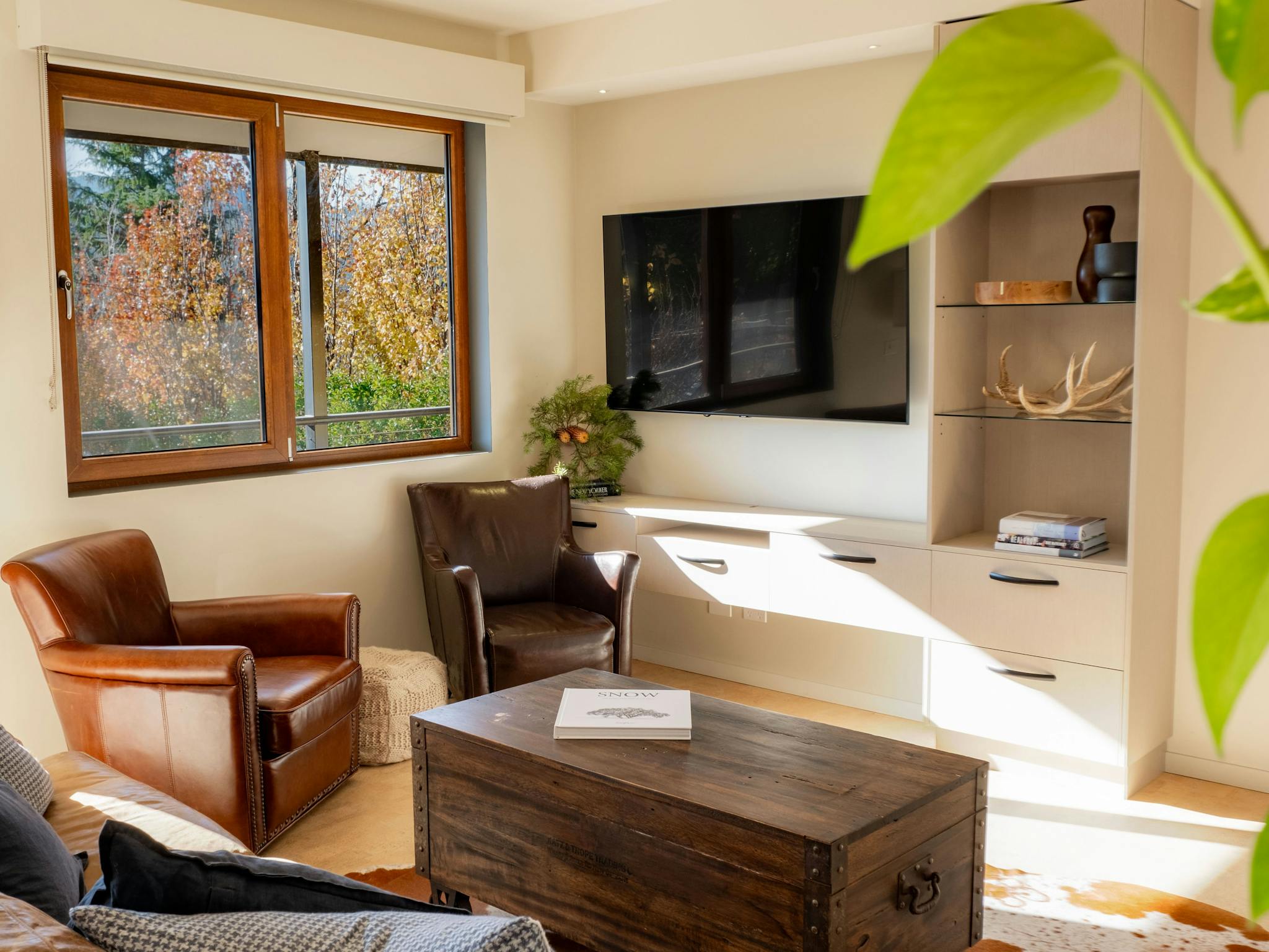 chairs, tea table and television in the 25 walkers lane lounge room