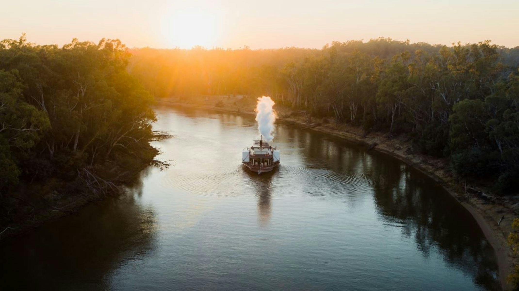 Paddlesteamer at sunrise along the Murray River