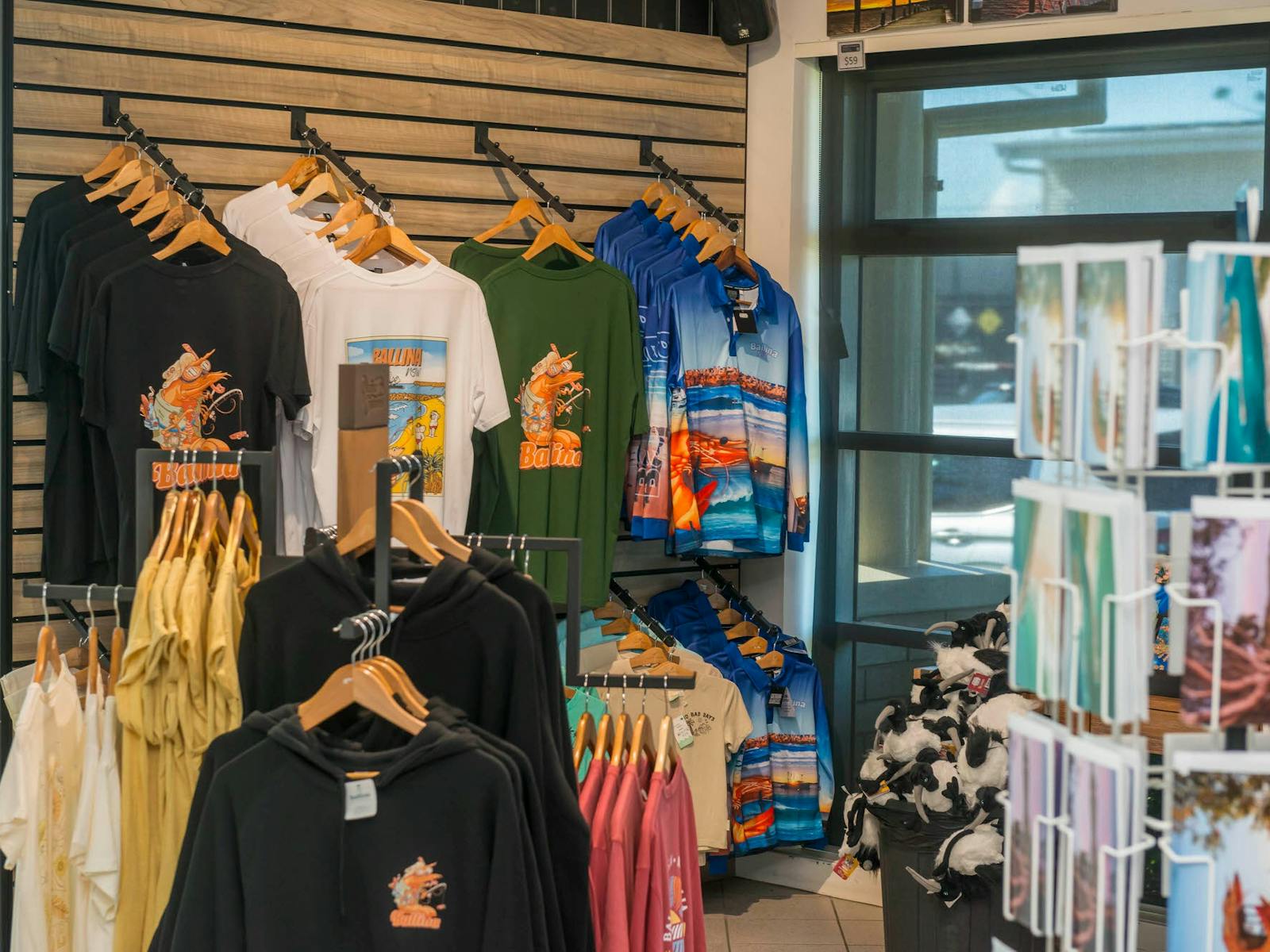 Ballina themed t-shirts, postcards and other merchandise available to purchase at the centre