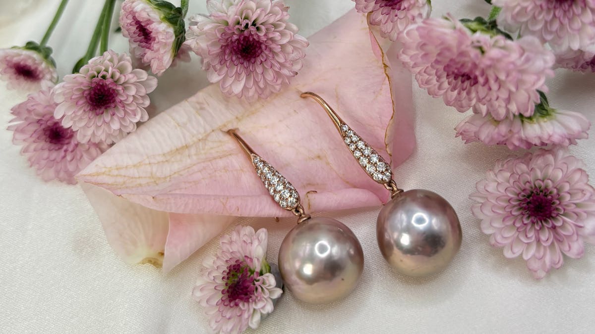 Pink Pearl and diamond earrings