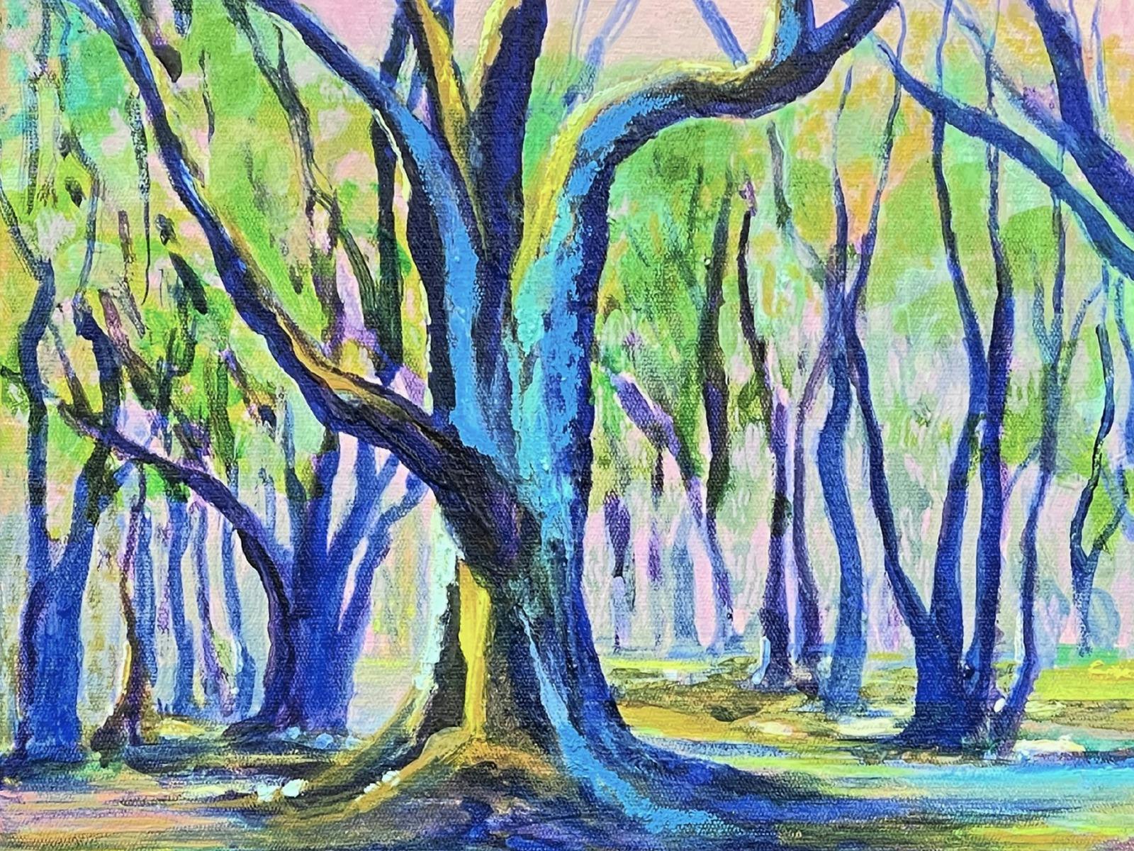 painting of trees painted in a blue palette