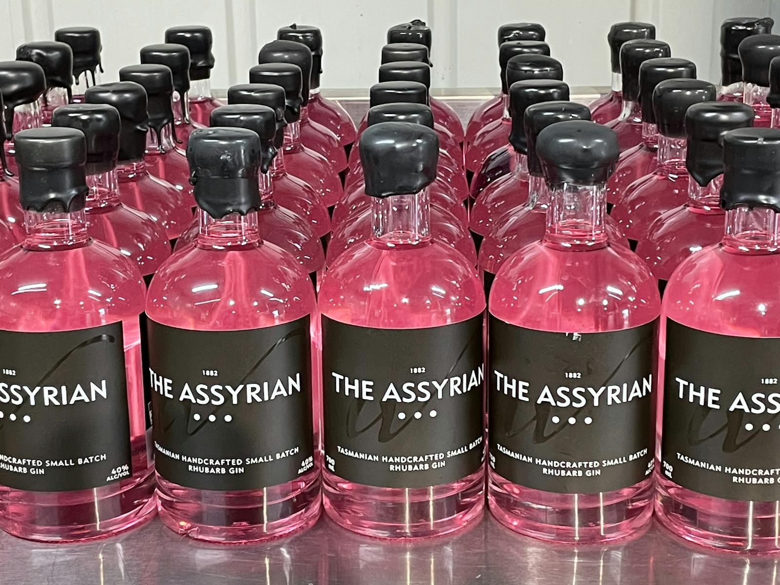 The Assyrian Rhubarb Gin ready for Packaging