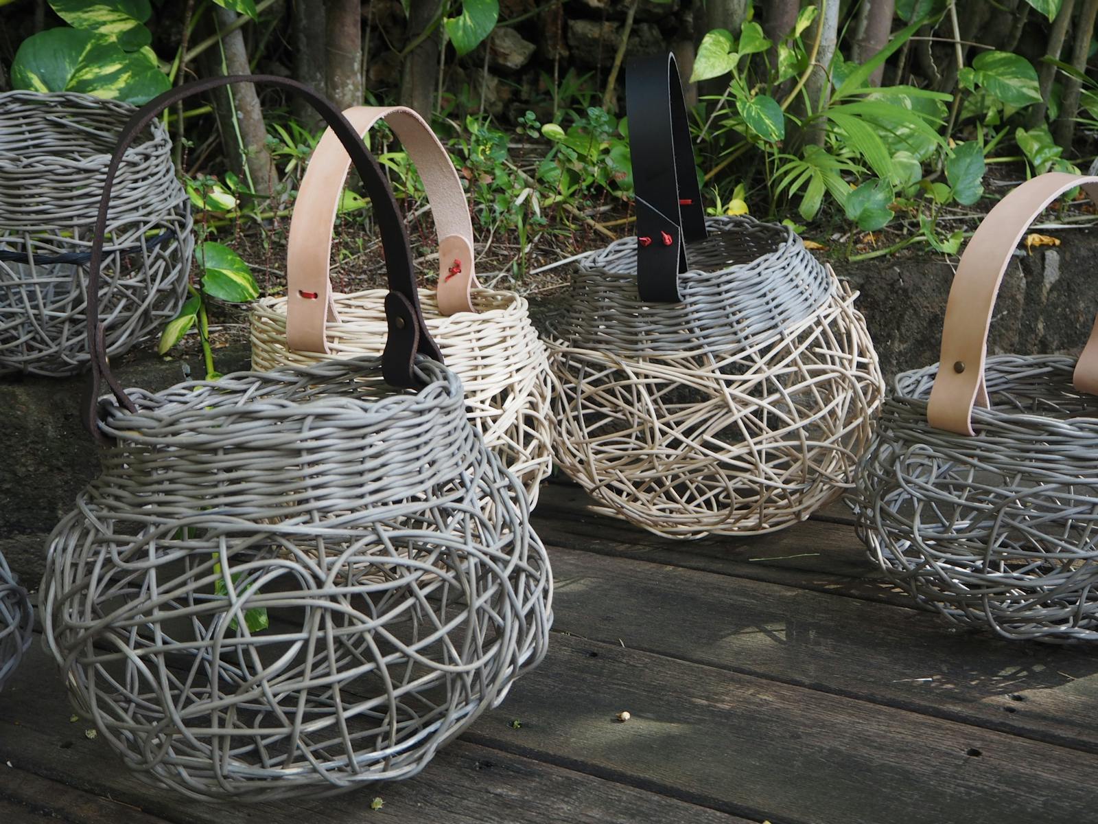Image for Weaving: Woven Basket with Leather Handle