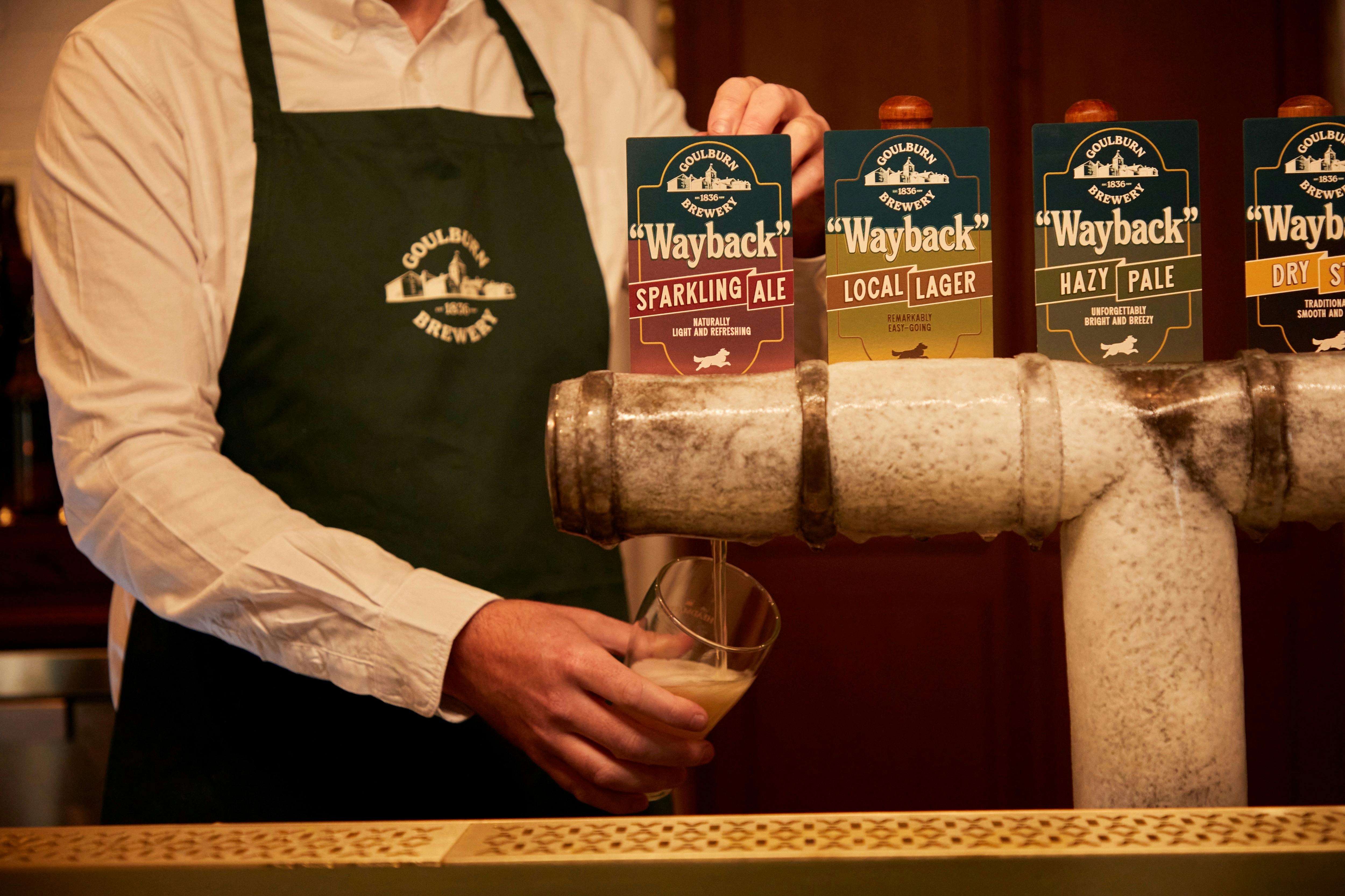 Wayback beer range being poured at Goulburn Brewery