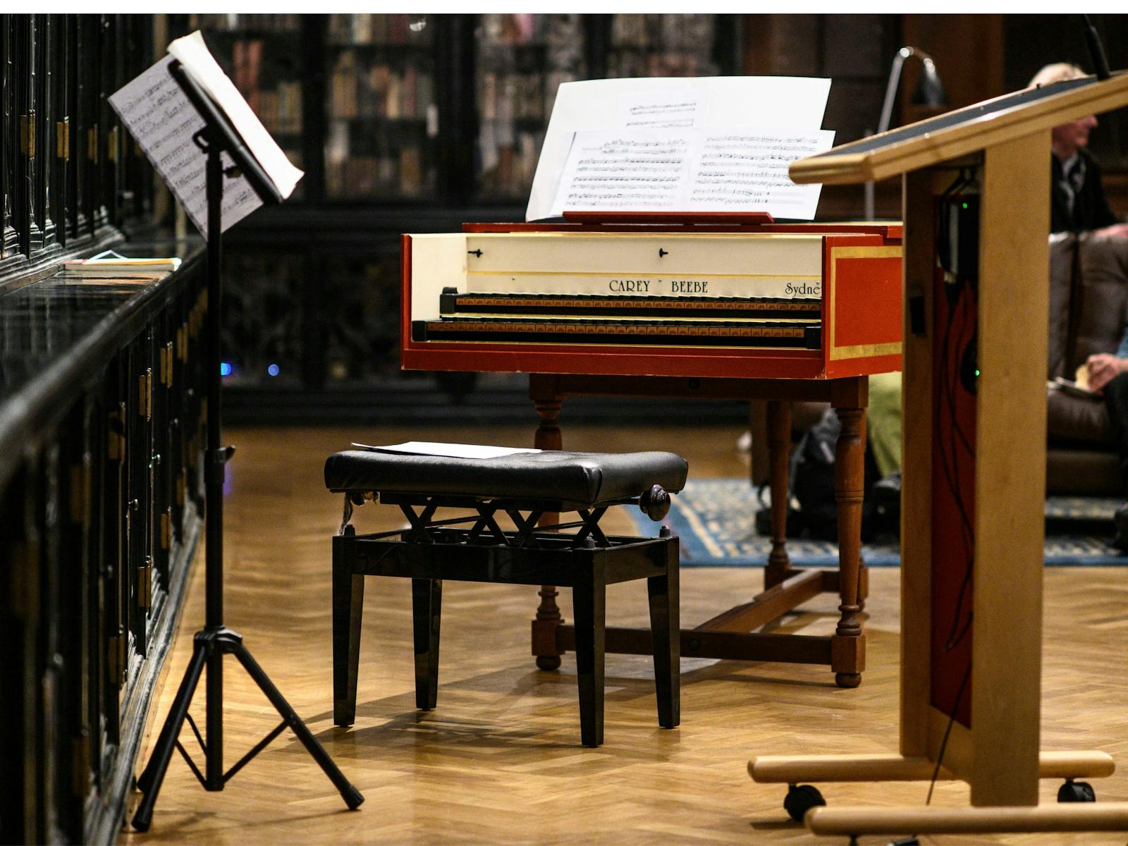 A harpsichird in the State LIbrary of New South Wales friends room