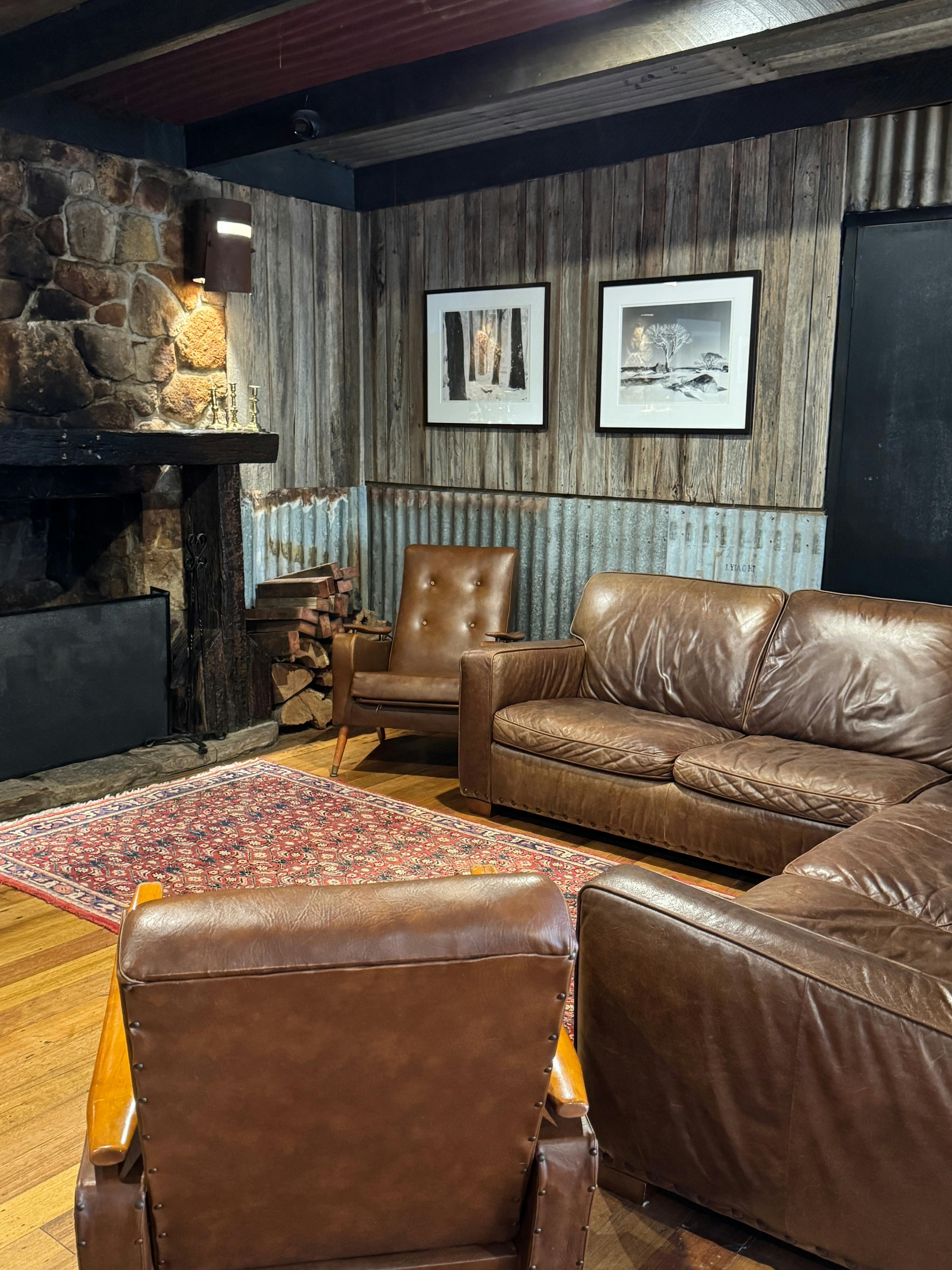Couches in from of the Open Fireplace