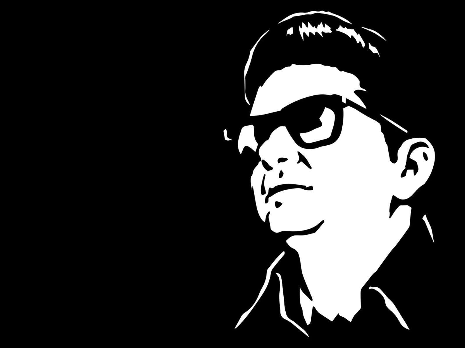 Black and white image of a Roy Orbison Black and white image of a Roy Orbison