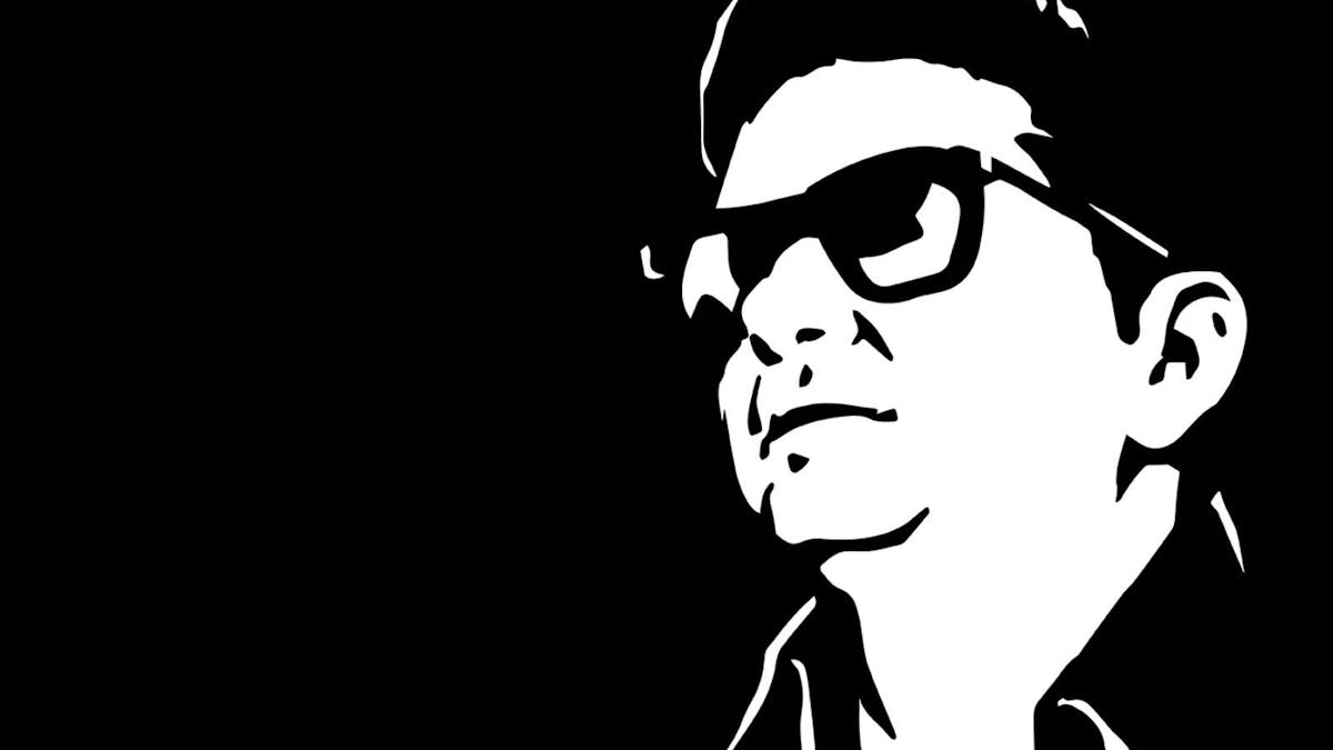 Black and white image of a Roy Orbison