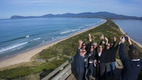 Bruny Island Traveller tour group at the Bruny Island Neck