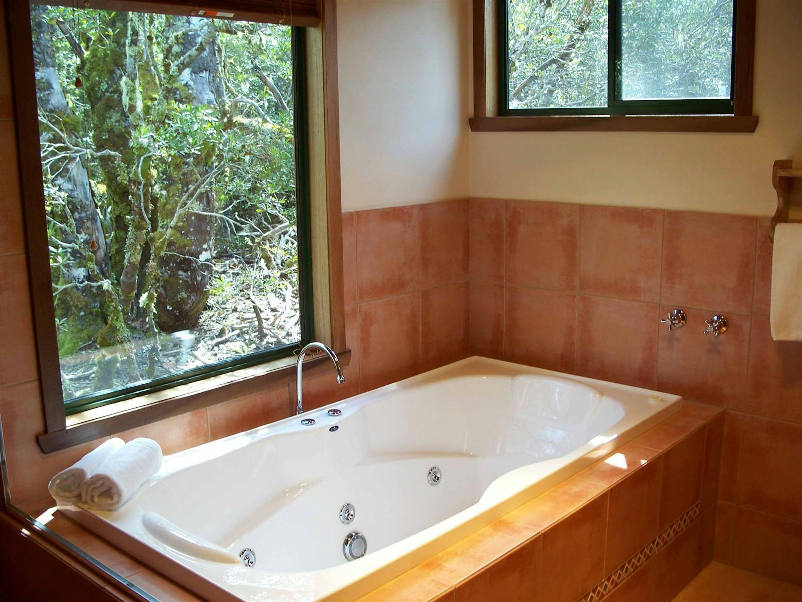 Cradle Mountain view spa cottage, rectangular spa bath, very romantic and comfortable spa cottage