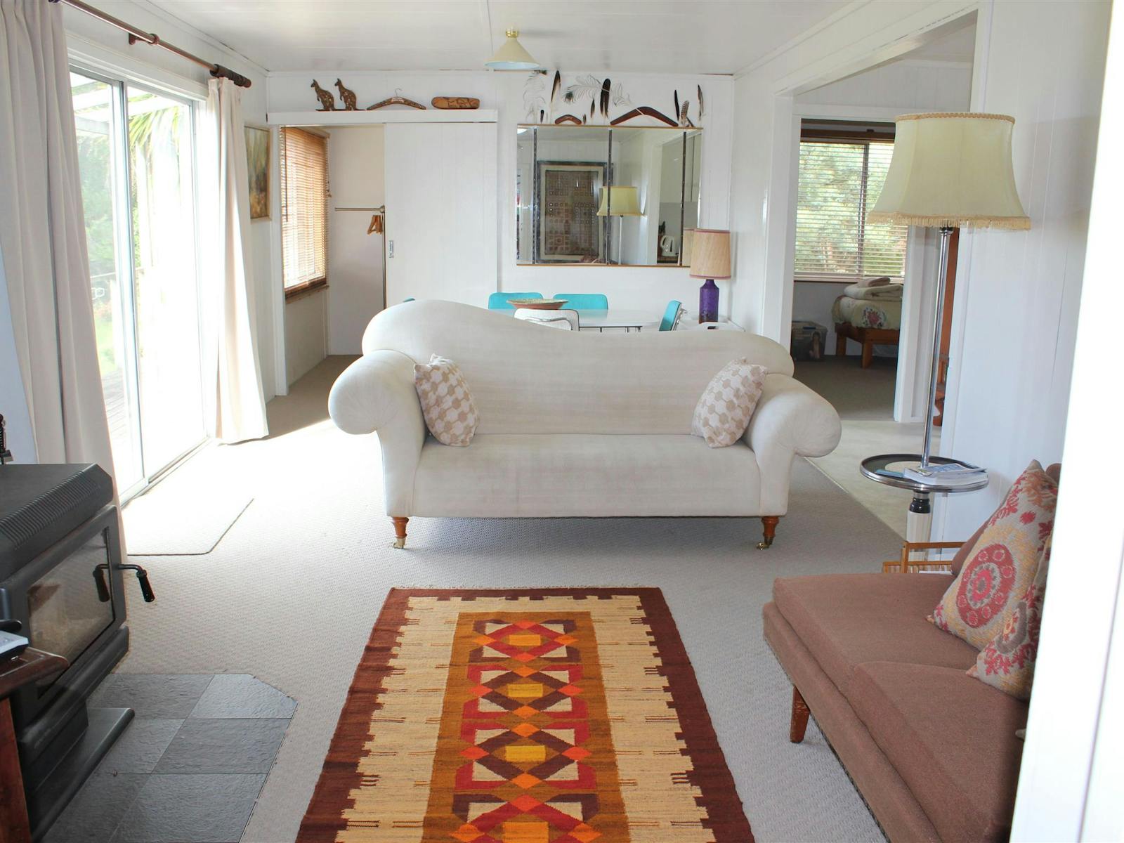 Open plan living and wood fire heater