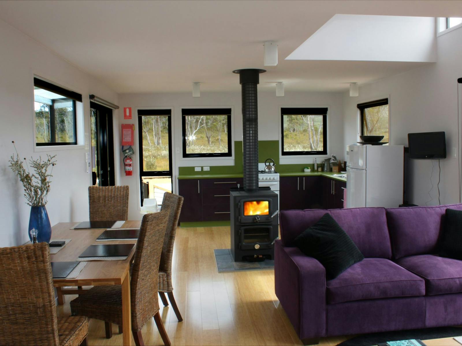 Living adn kitchen area at Buttongrass Retreat