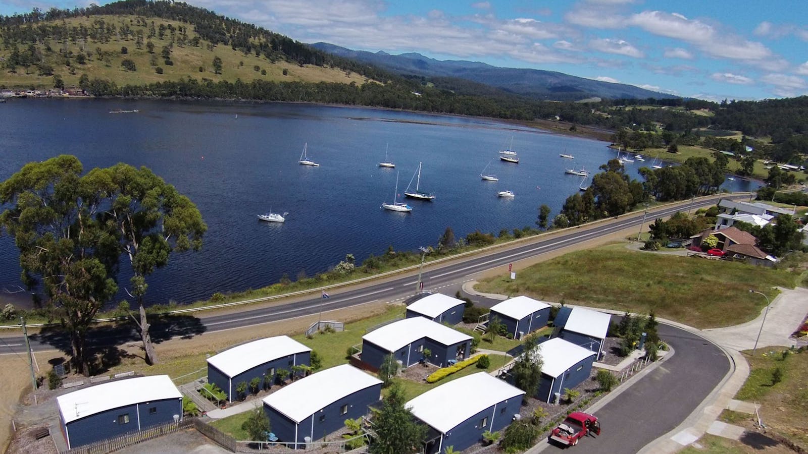 Aerial Shot of Port Huon Cottages