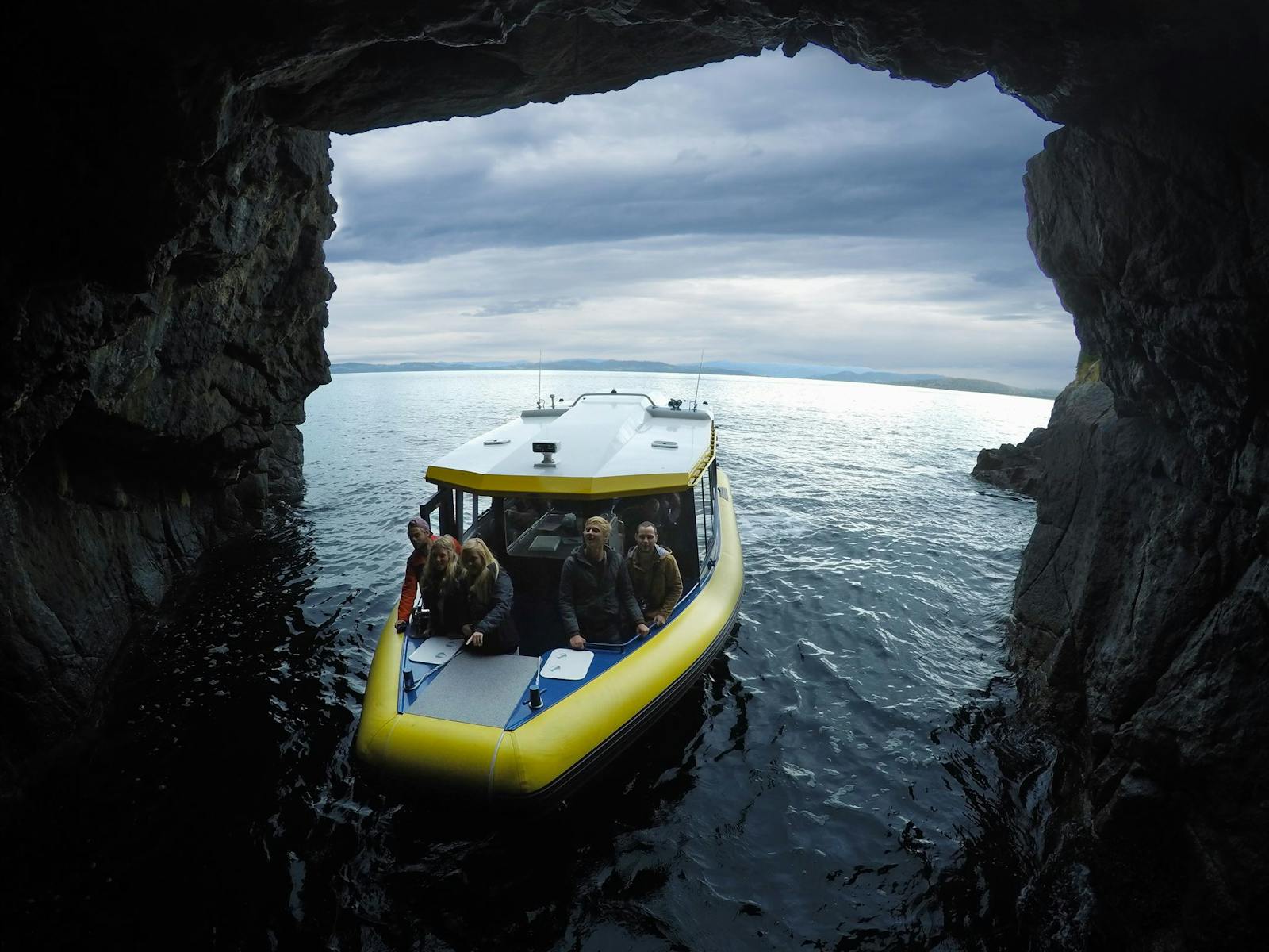 Exploring sea caves at Betsey Island