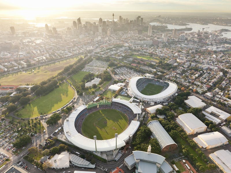 Birds eye view of the SCG and Allianz Stadium.