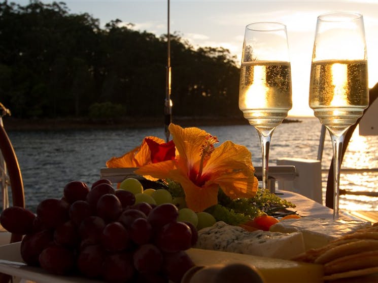 Champagne at Sunset aboard Blue Water Sailing, Port Stephens