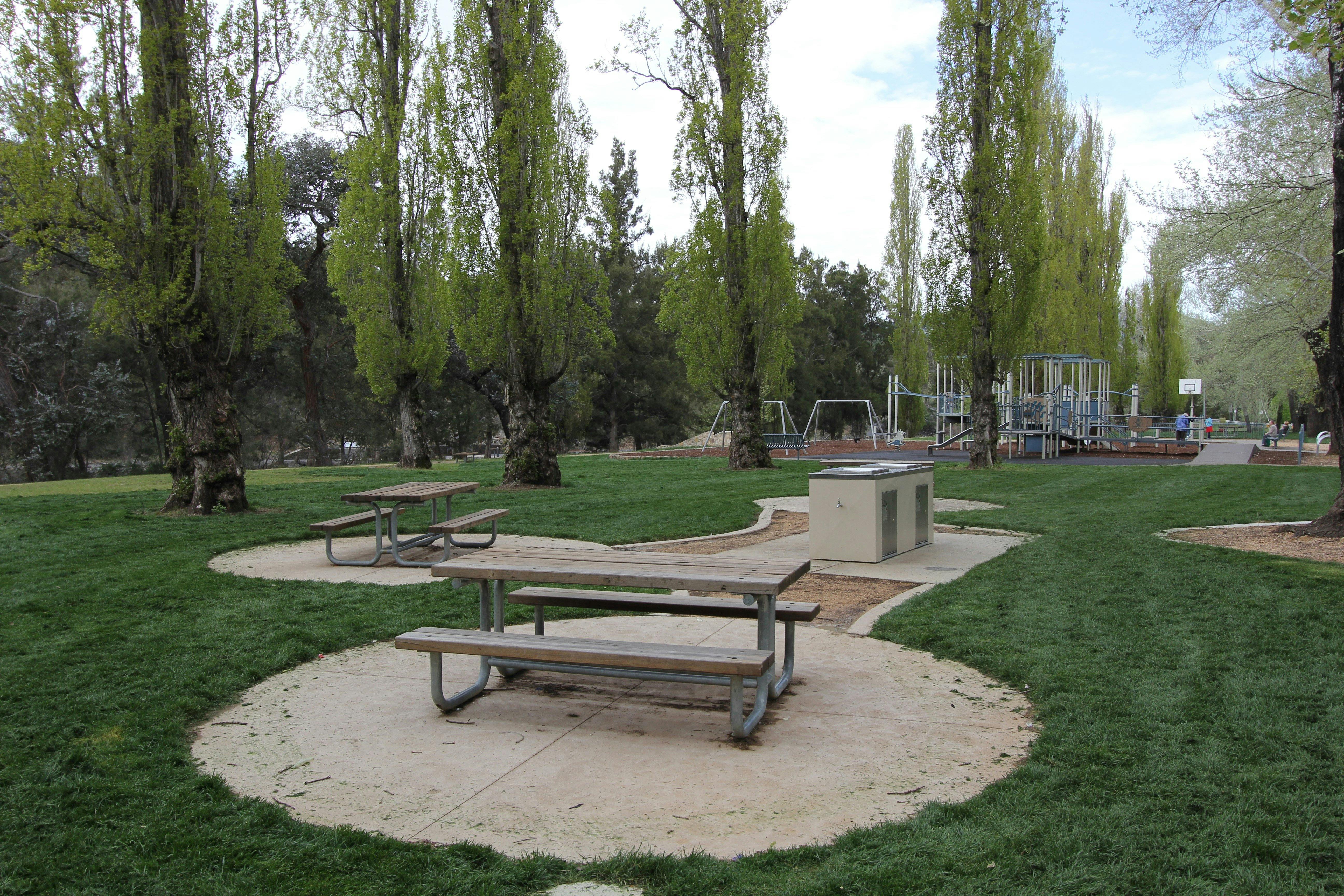 Picnic tables and barbeques