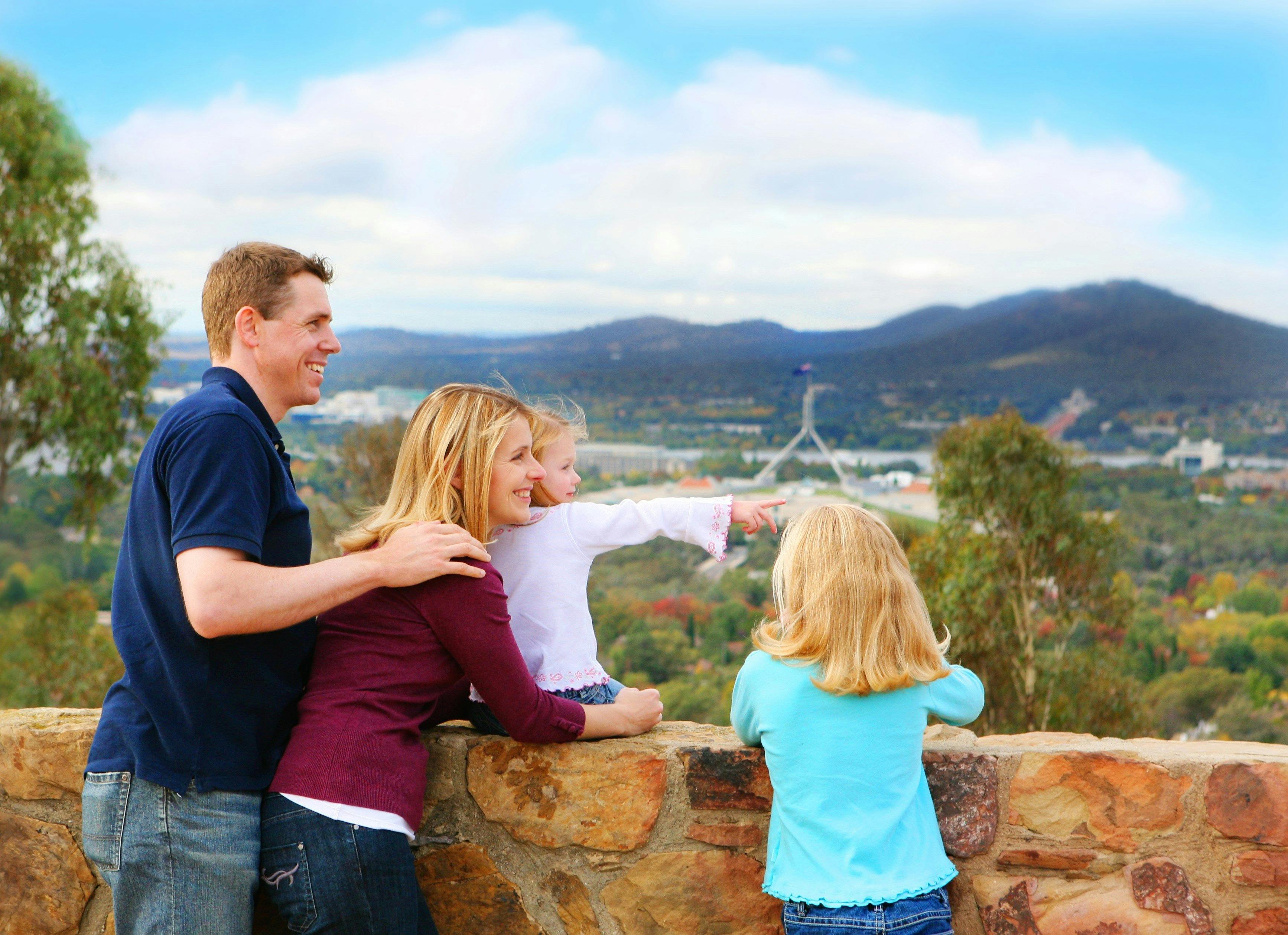 Family looking over Canberra from Red Hill Lookout