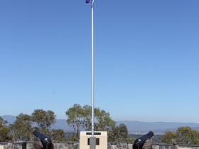 Mount Pleasant lookout with flag and cannons
