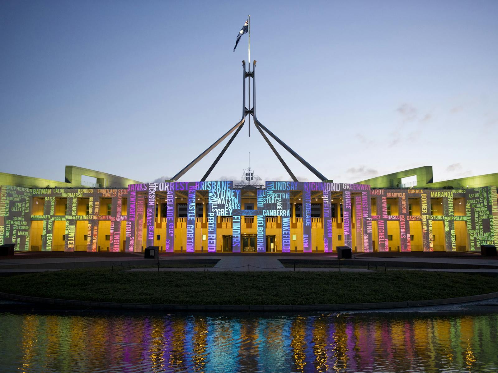 Image showing lighting projections on the front of Parliament House