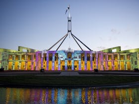 Image showing lighting projections on the front of Parliament House 