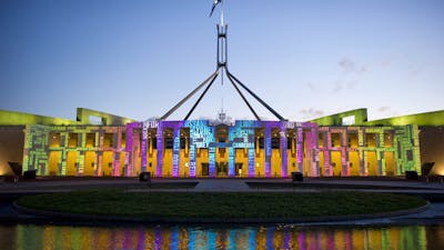 Image showing lighting projections on the front of Parliament House