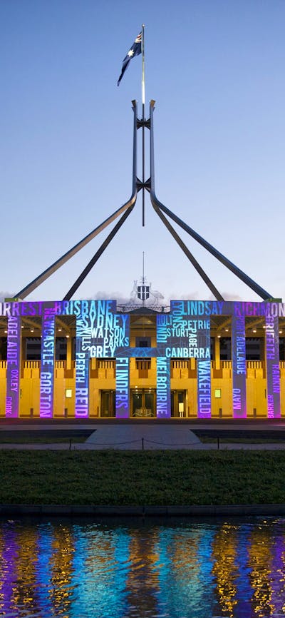 Image showing lighting projections on the front of Parliament House