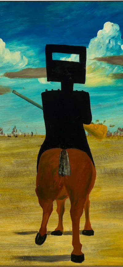 Sidney Nolan, Ned Kelly, 1946, National Gallery of Australia, Canberra. Gift of Sunday Reed, 1977