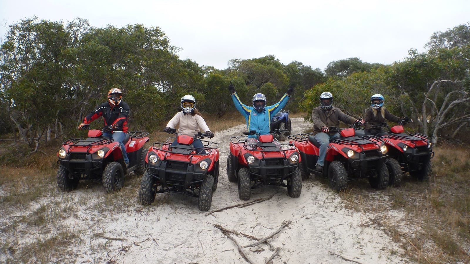 Having a blast on the quad bikes!