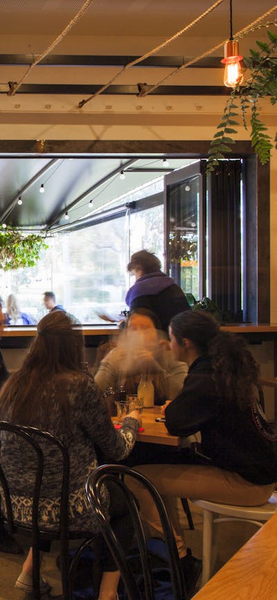 Cafe interior and exterior