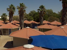 Overhead view of the deluxe rooms at the Bluestone Motor Inn in Tennant Creek