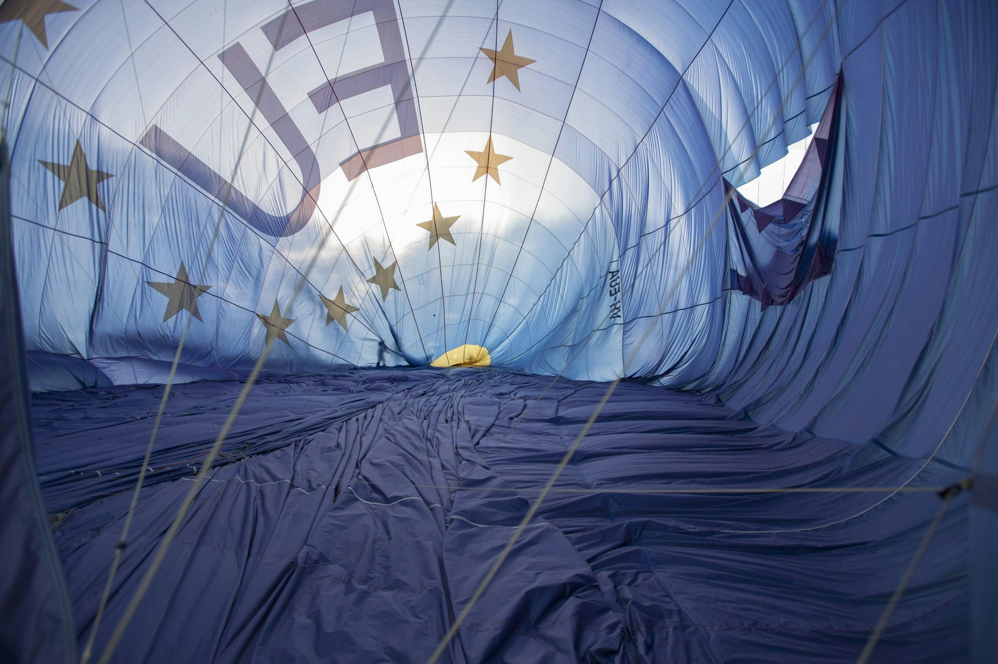 View inside a hot air balloon as it inflates