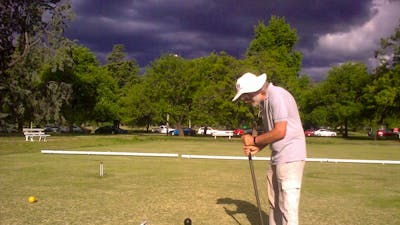 Gentleman at practice on a stormy day