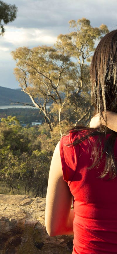 Mother and son looking towards Black Mountain and Telstra Tower