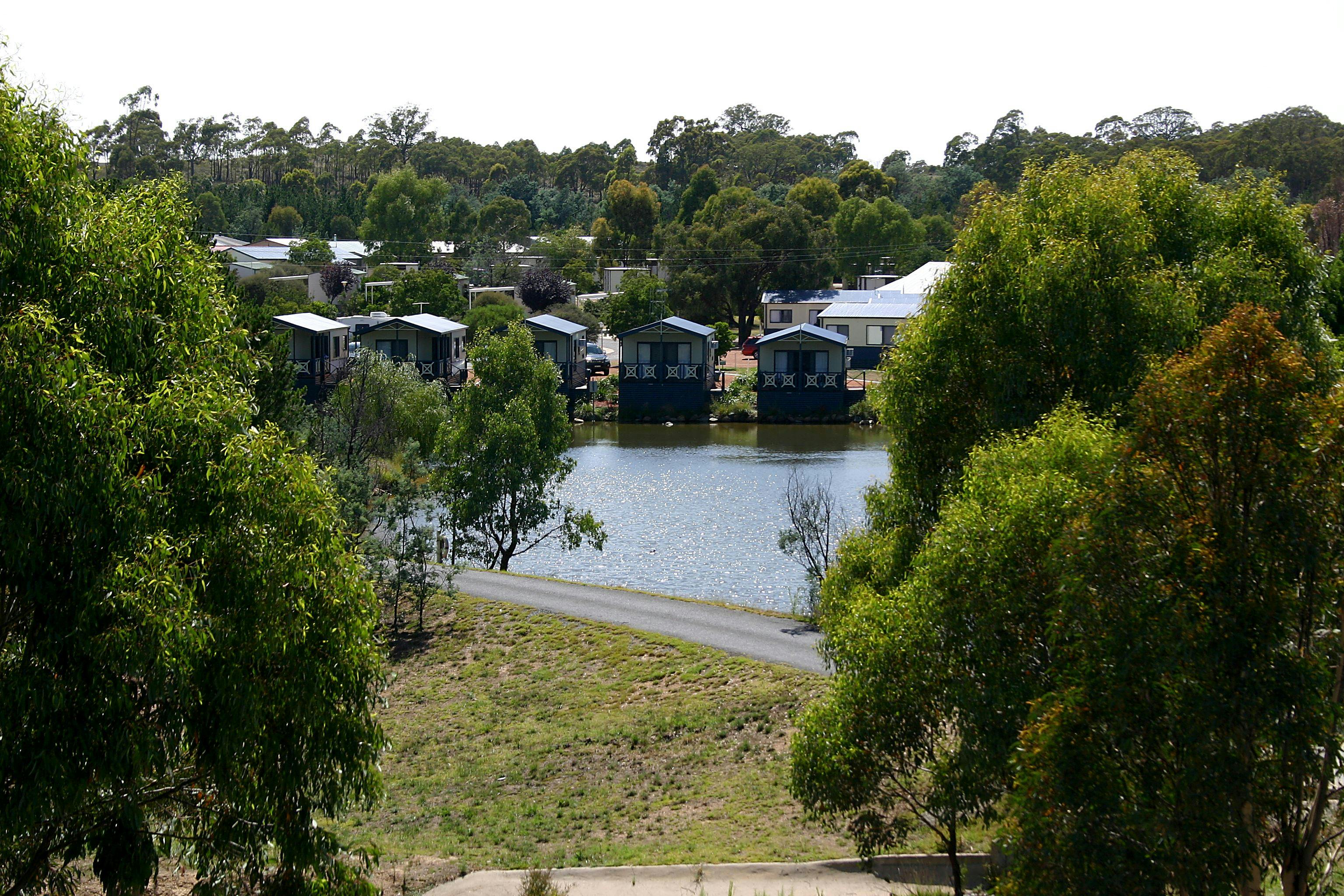 Entry view across lake at Capital Country Holiday Village