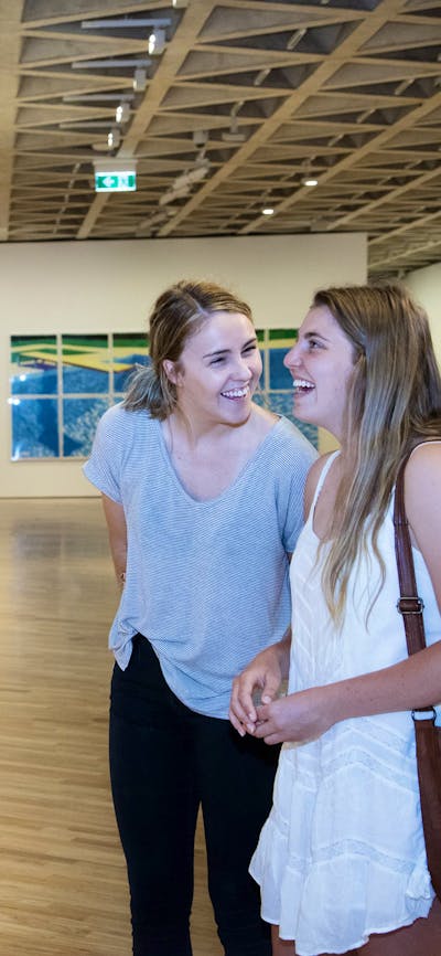 Women looking at art in the National Gallery of Australia, 2015