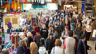 The hustle and bustle of visitors of stallholders at the Old Bus Depot Markets