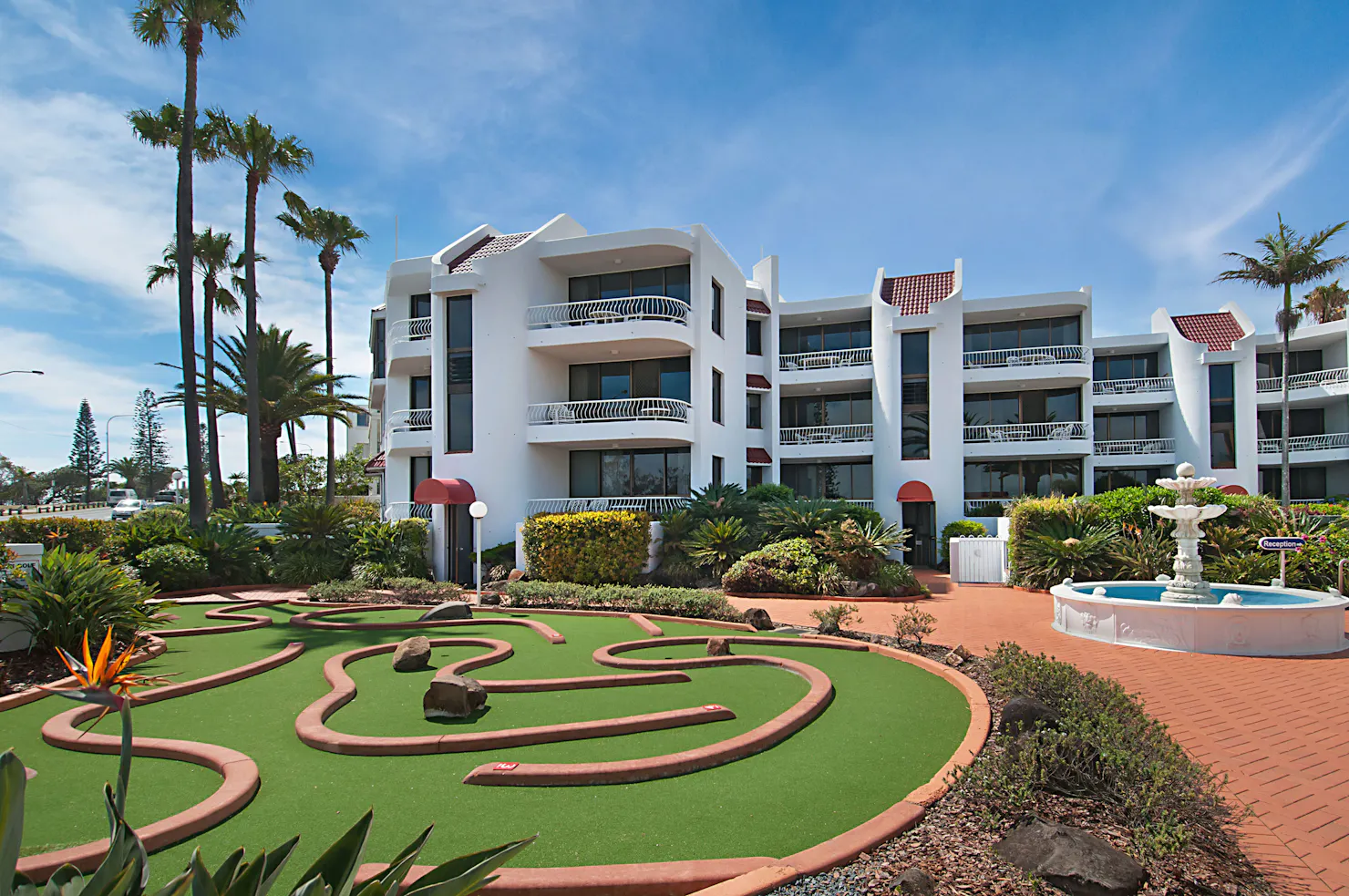 Mini golf course and Alexandria Apartments
