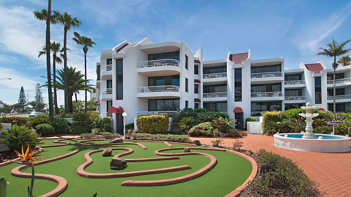 Mini golf course and Alexandria Apartments