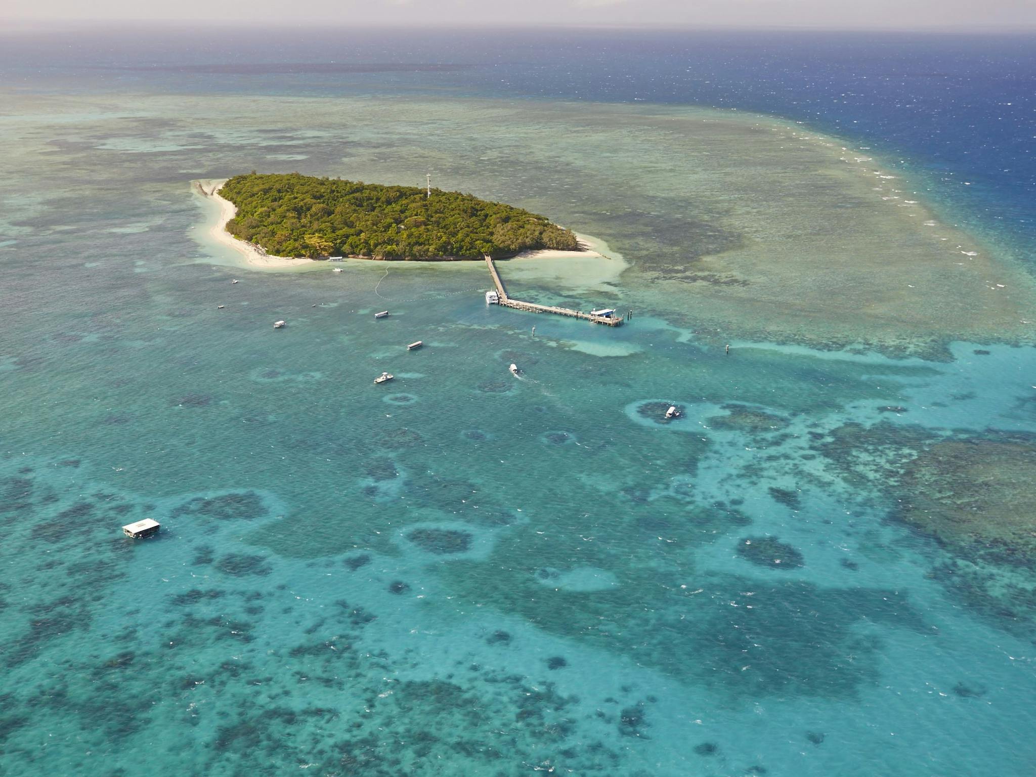 Aerial of Green Island off Cairns and the Great Barrier Reef