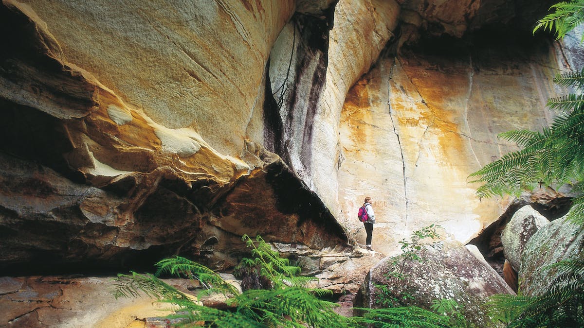 Person standing near sandstone cliff face in Cania Gorge National Park