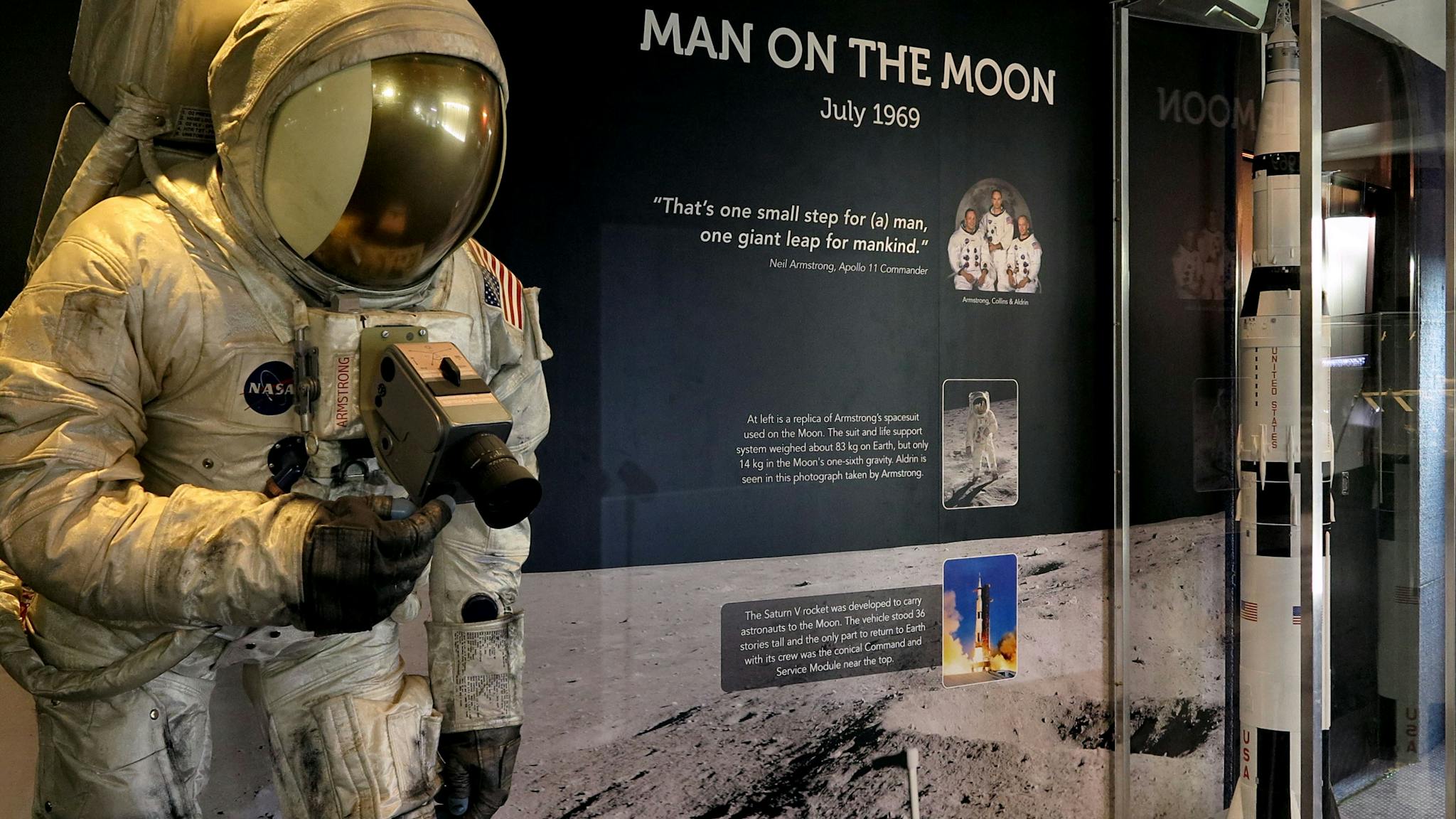 Apollo exhibit with replica lunar spacesuit