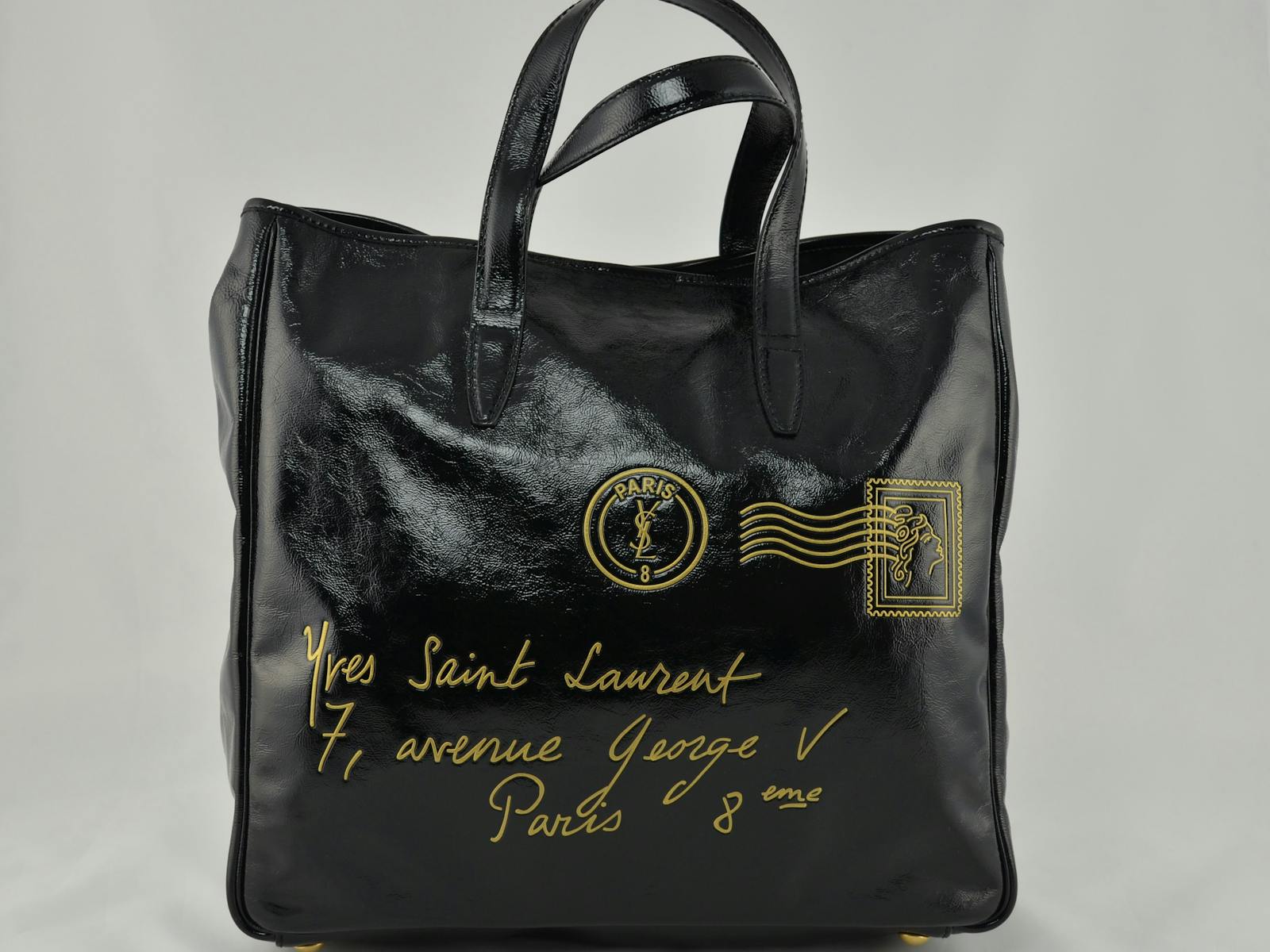 Black Patent Postcard Tote