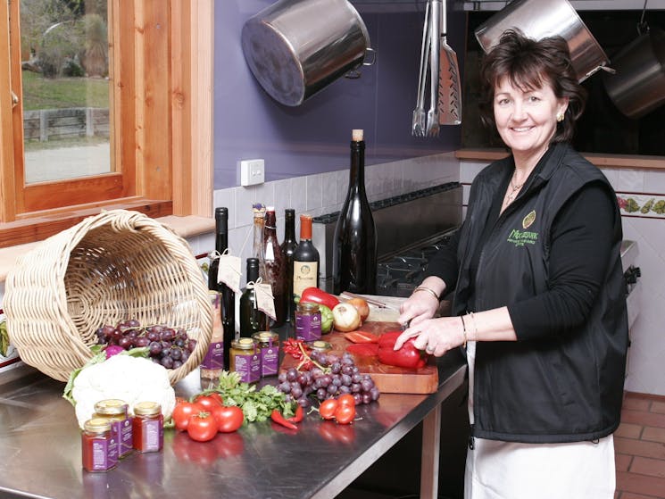 Debra Moore making her condiments